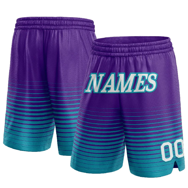 Purple White-Teal Pinstripe Fade Fashion Authentic Basketball Shorts