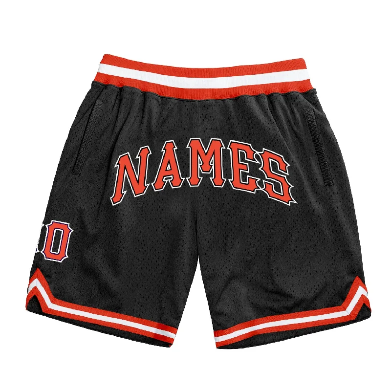 Black Orange-White Authentic Throwback Basketball Shorts