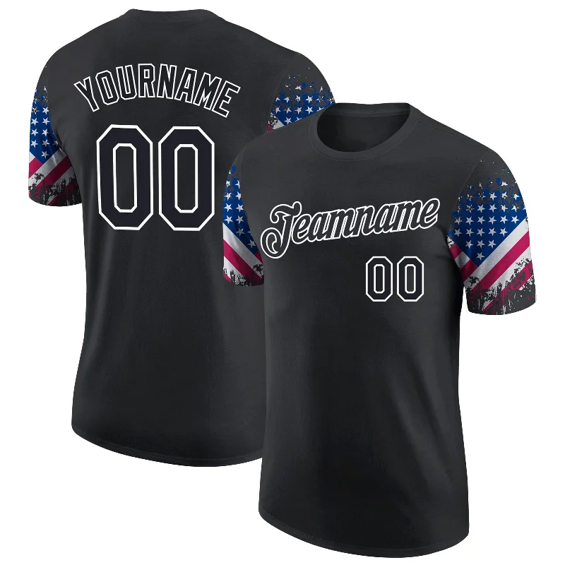 Black White 3D American Flag Patriotic Performance T-Shirt