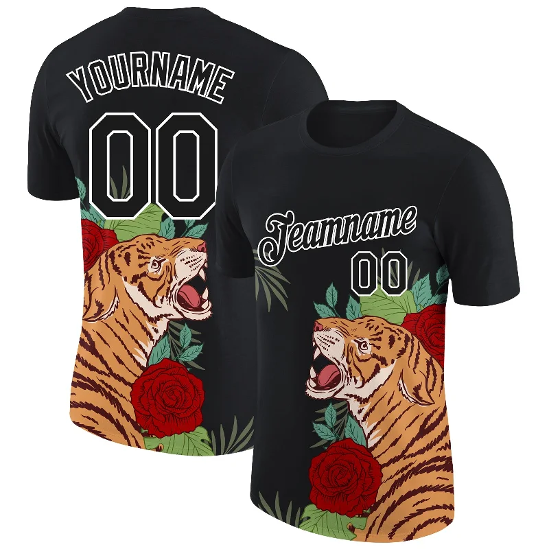 Black White 3D Pattern Design Tiger Performance T-Shirt