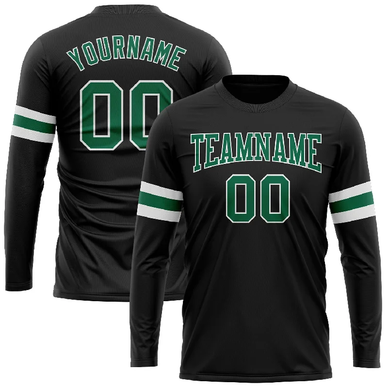 Black Kelly Green-White Long Sleeve Performance T-Shirt