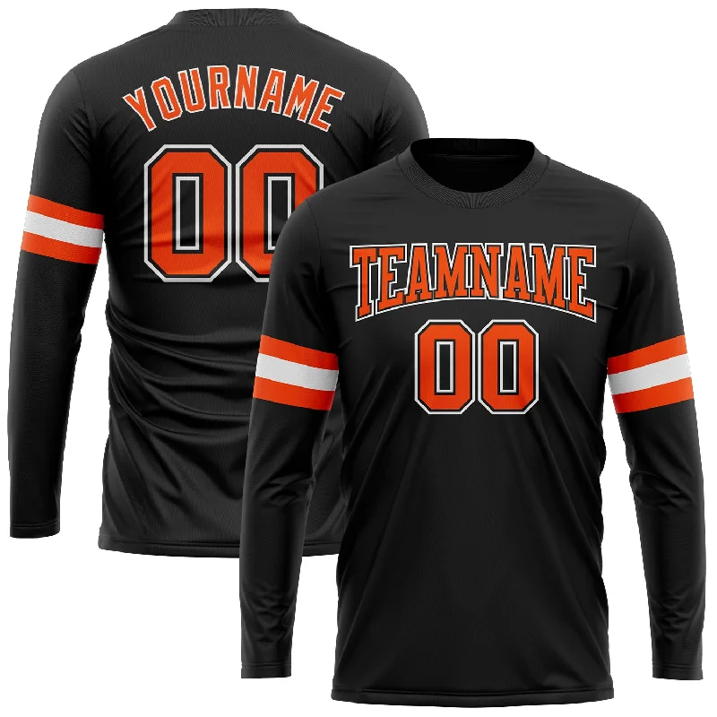 Black Orange-White Long Sleeve Performance T-Shirt