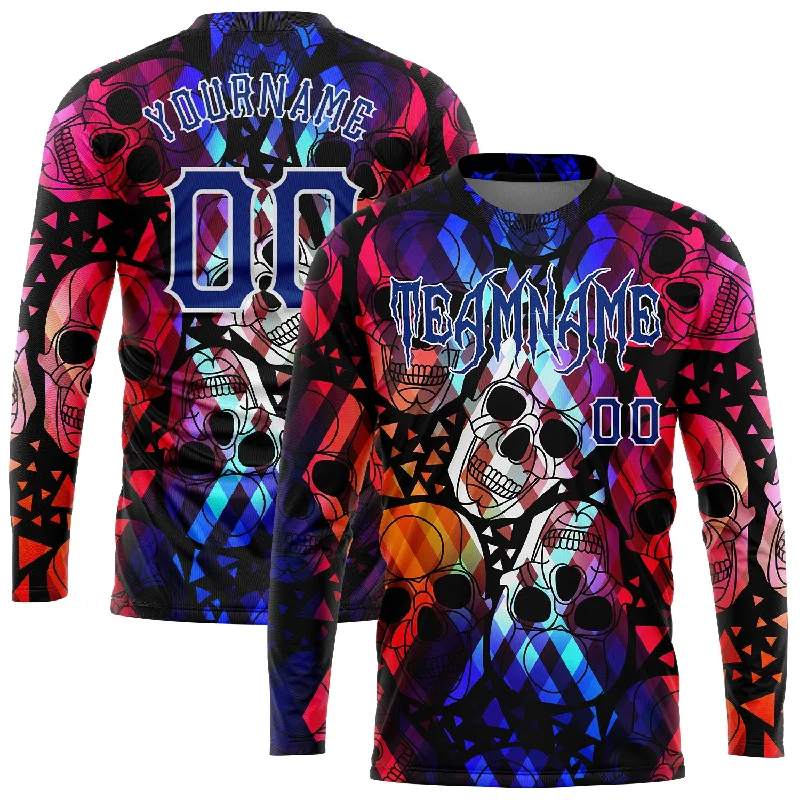 3D Pattern Halloween Skulls Long Sleeve Performance T-Shirt