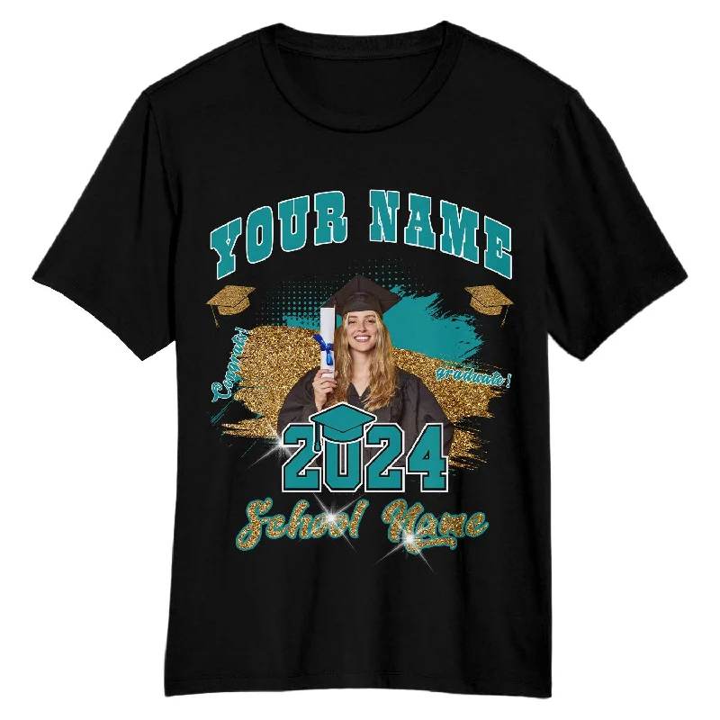 Black Teal-White 3D Graduation Performance T-Shirt