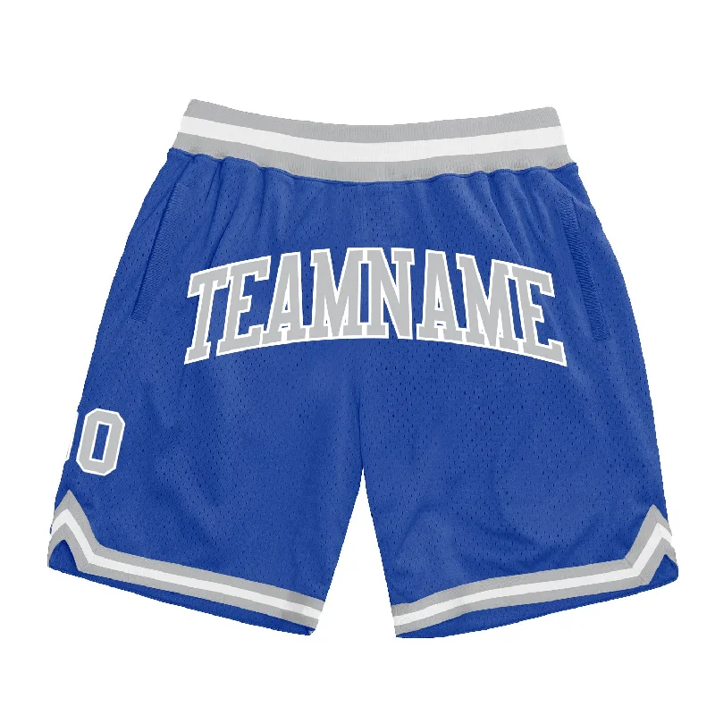 Blue Gray-White Authentic Throwback Basketball Shorts