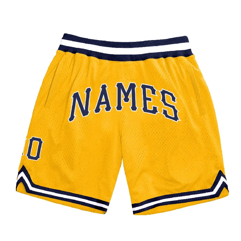 Gold Navy-White Authentic Throwback Basketball Shorts