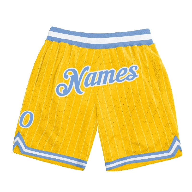 Gold White Pinstripe Light Blue-White Authentic Basketball Shorts