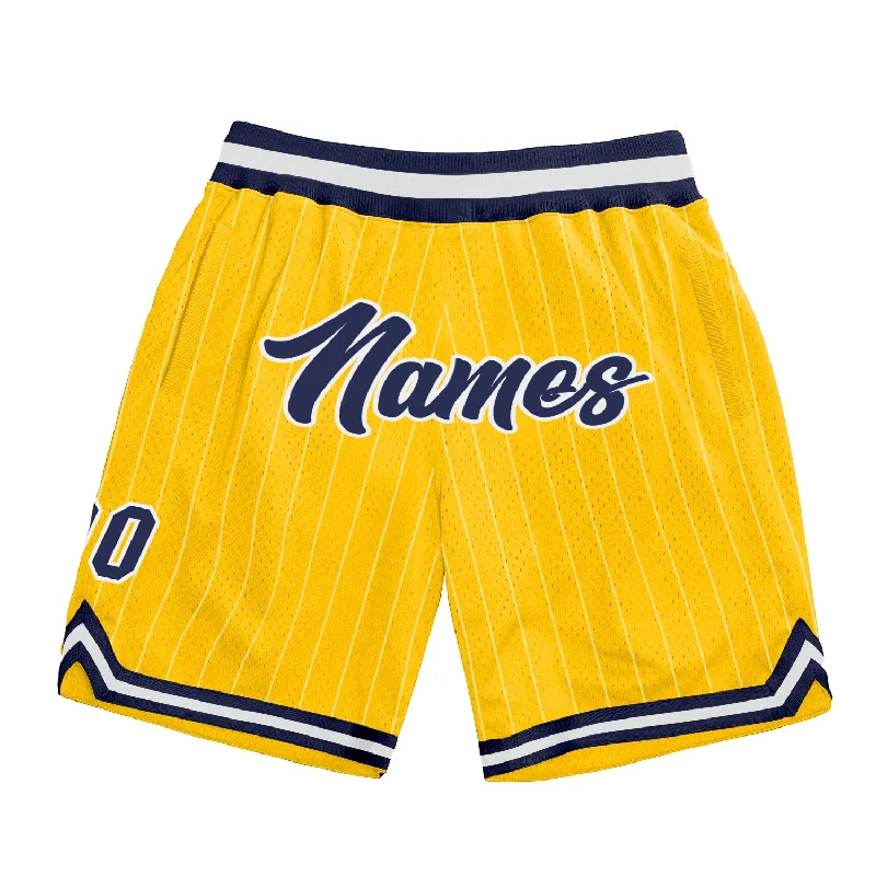 Gold White Pinstripe Navy-White Authentic Basketball Shorts