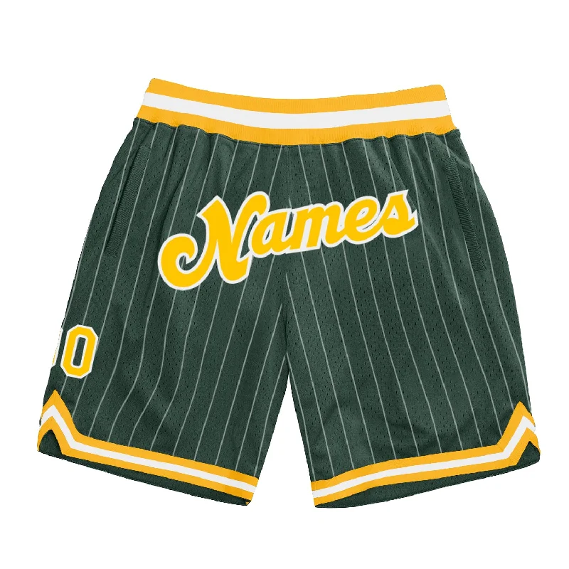 Hunter Green White Pinstripe Gold-White Authentic Basketball Shorts