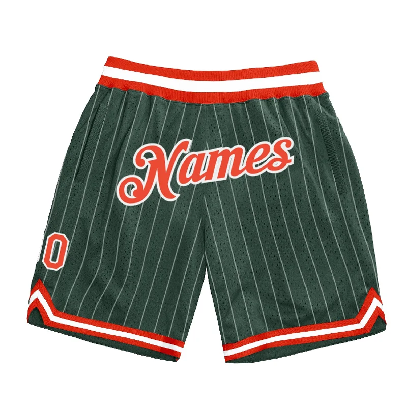 Hunter Green White Pinstripe Orange-White Authentic Basketball Shorts