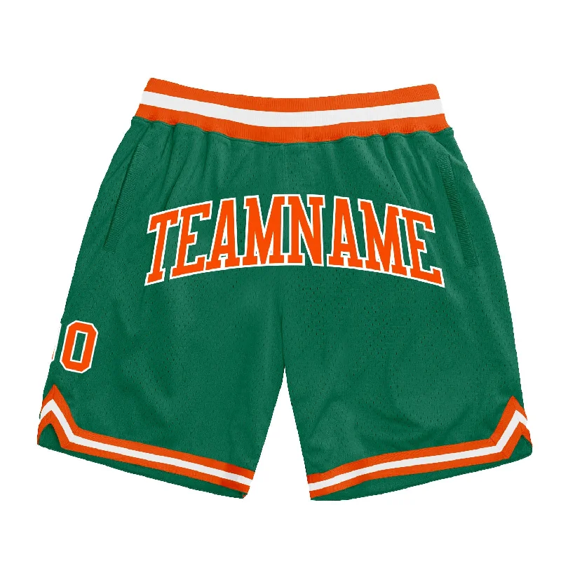 Kelly Green Orange-White Authentic Throwback Basketball Shorts