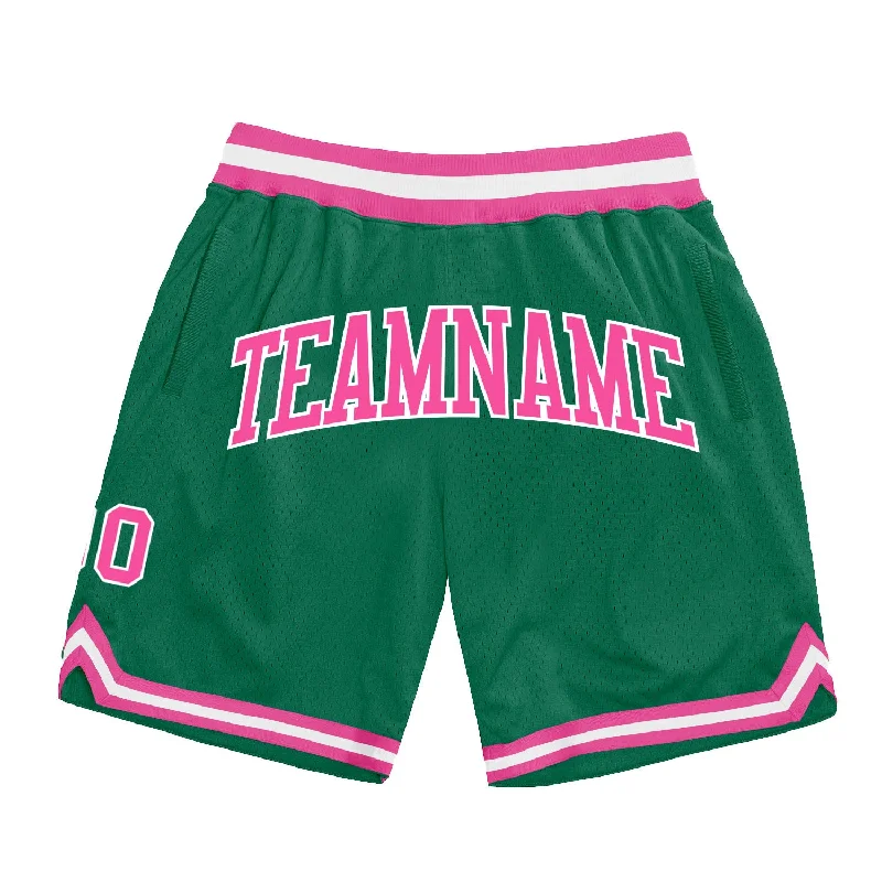 Kelly Green Pink-White Authentic Throwback Basketball Shorts