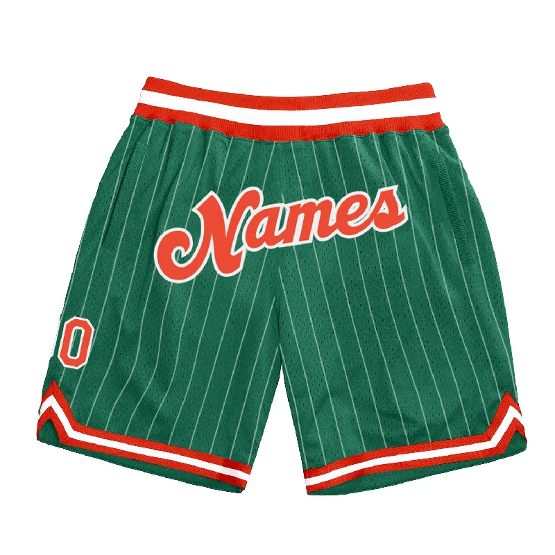 Kelly Green White Pinstripe Orange-White Authentic Basketball Shorts