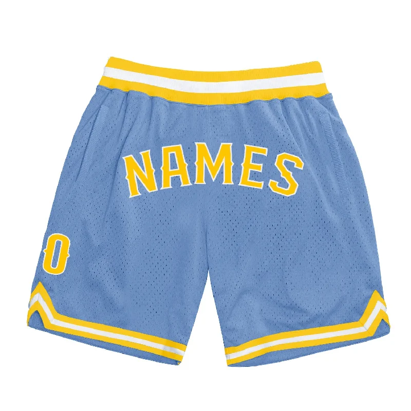 Light Blue Gold-White Authentic Throwback Basketball Shorts