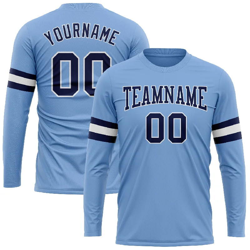 Light Blue Navy-White Long Sleeve Performance T-Shirt