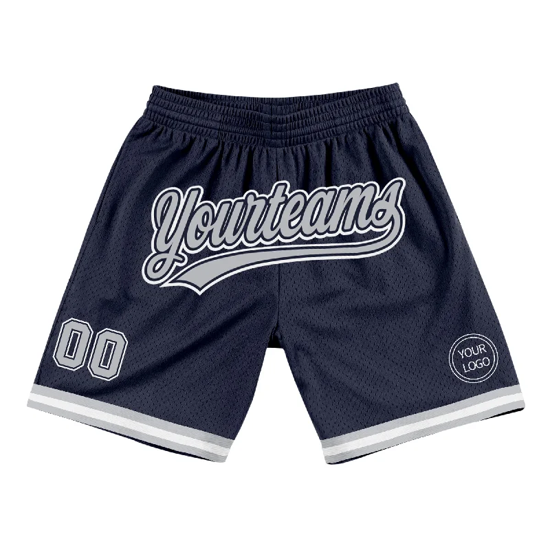 Navy Gray-White Authentic Throwback Basketball Shorts