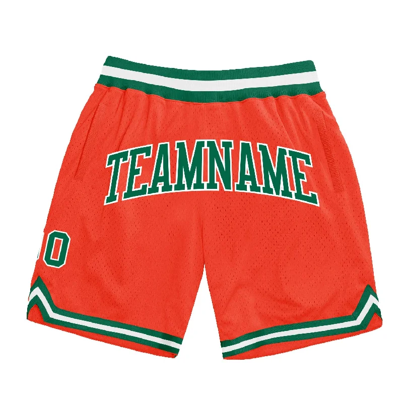 Orange Kelly Green-White Authentic Throwback Basketball Shorts