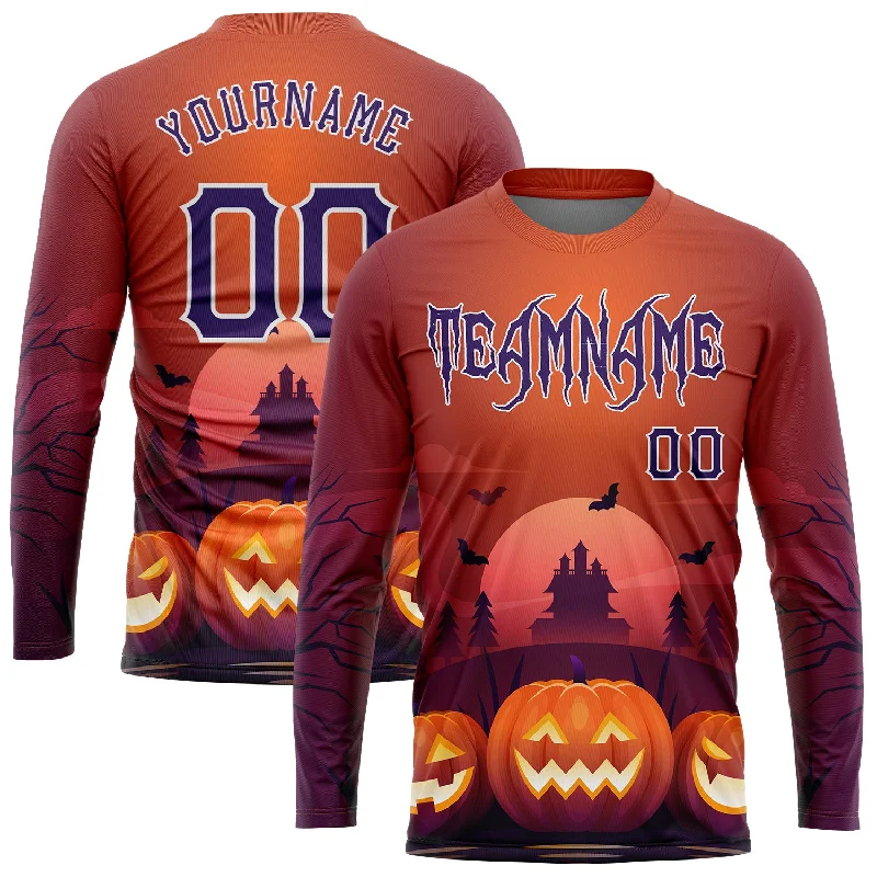 3D Pattern Halloween Pumpkins Horror Night Long Sleeve Performance T-Shirt