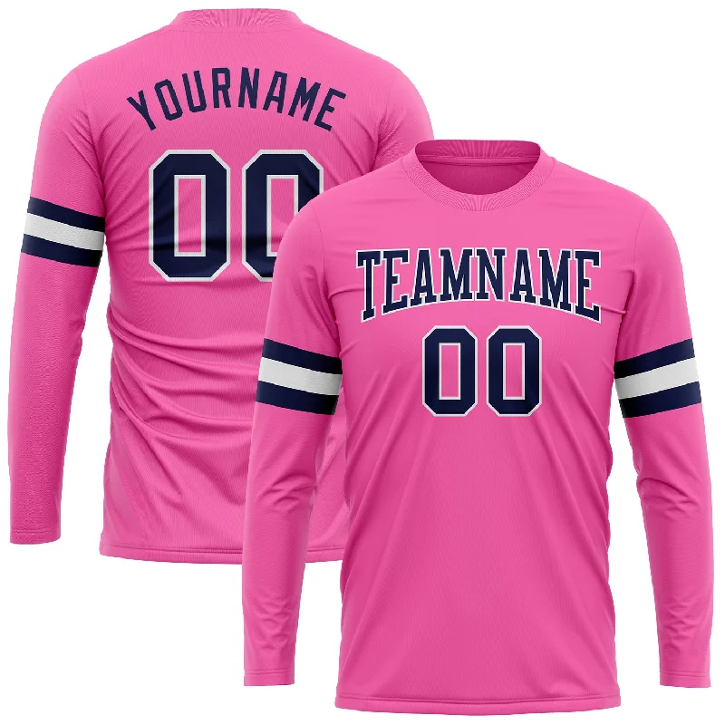 Pink Navy-White Long Sleeve Performance T-Shirt