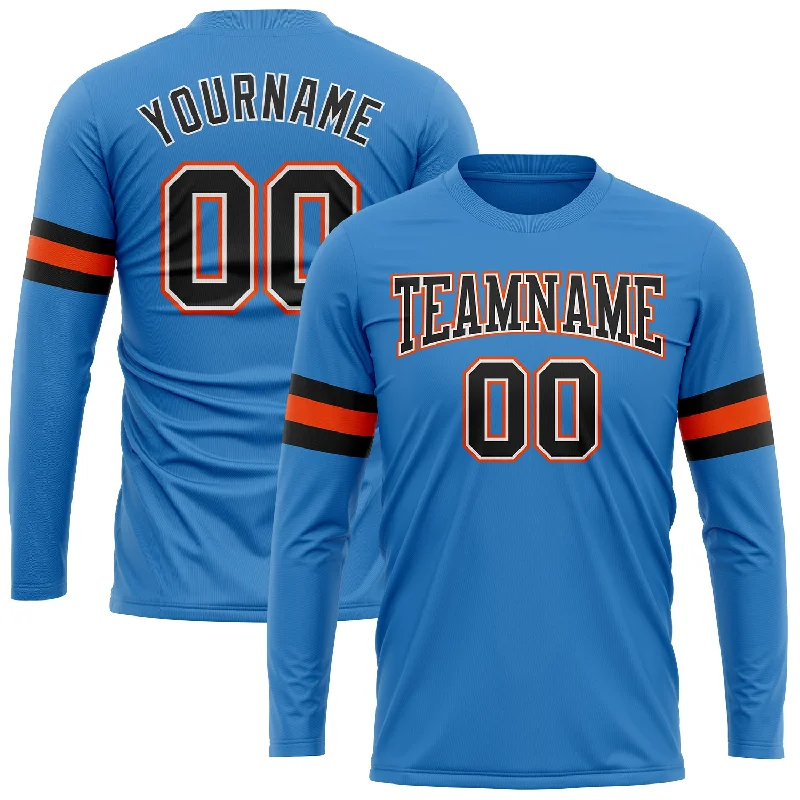 Powder Blue Black White-Orange Long Sleeve Performance T-Shirt