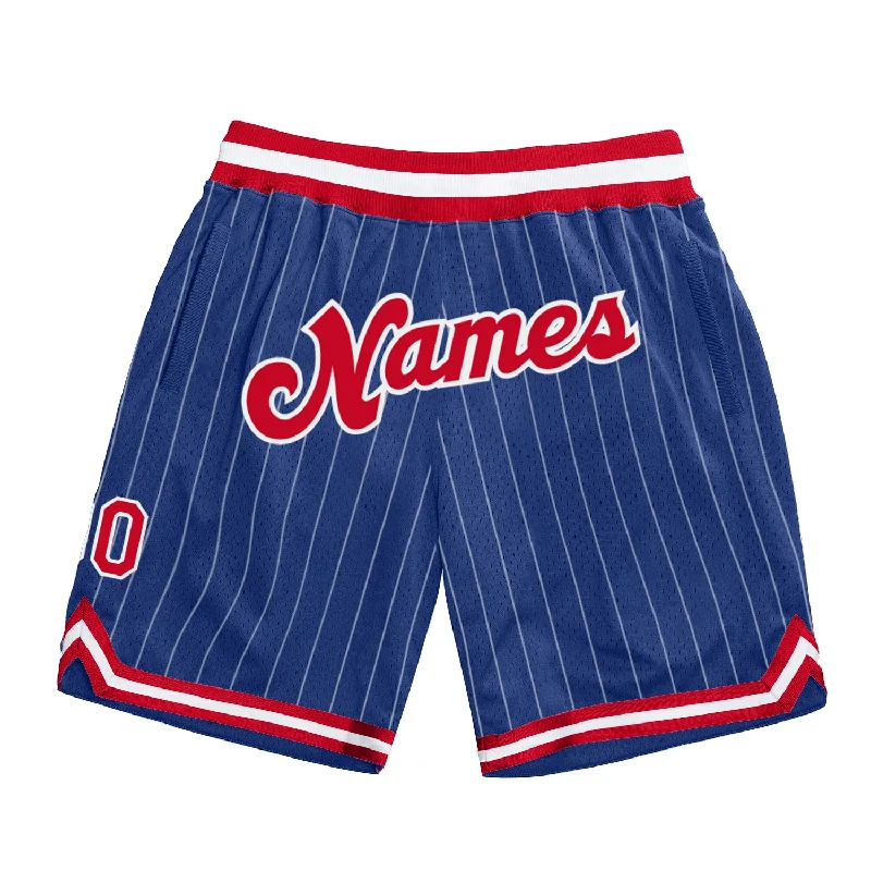 Royal White Pinstripe Red-White Authentic Basketball Shorts