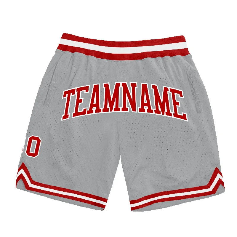 Gray Red-White Authentic Throwback Basketball Shorts