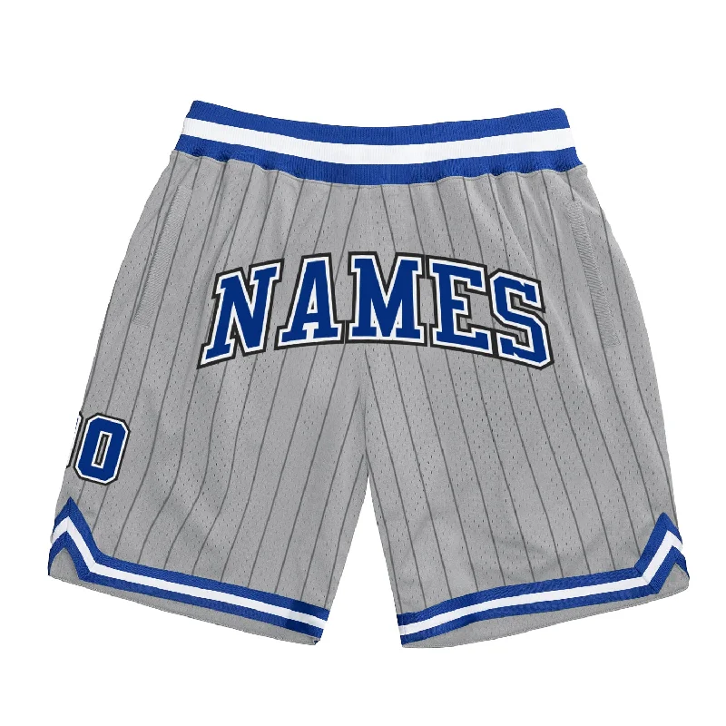 Gray Black Pinstripe Royal-White Authentic Basketball Shorts