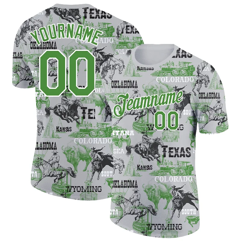 White Aurora Green 3D Pattern Design Cowboy Rodeo Performance T-Shirt