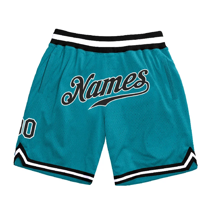 Teal Black-White Authentic Throwback Basketball Shorts