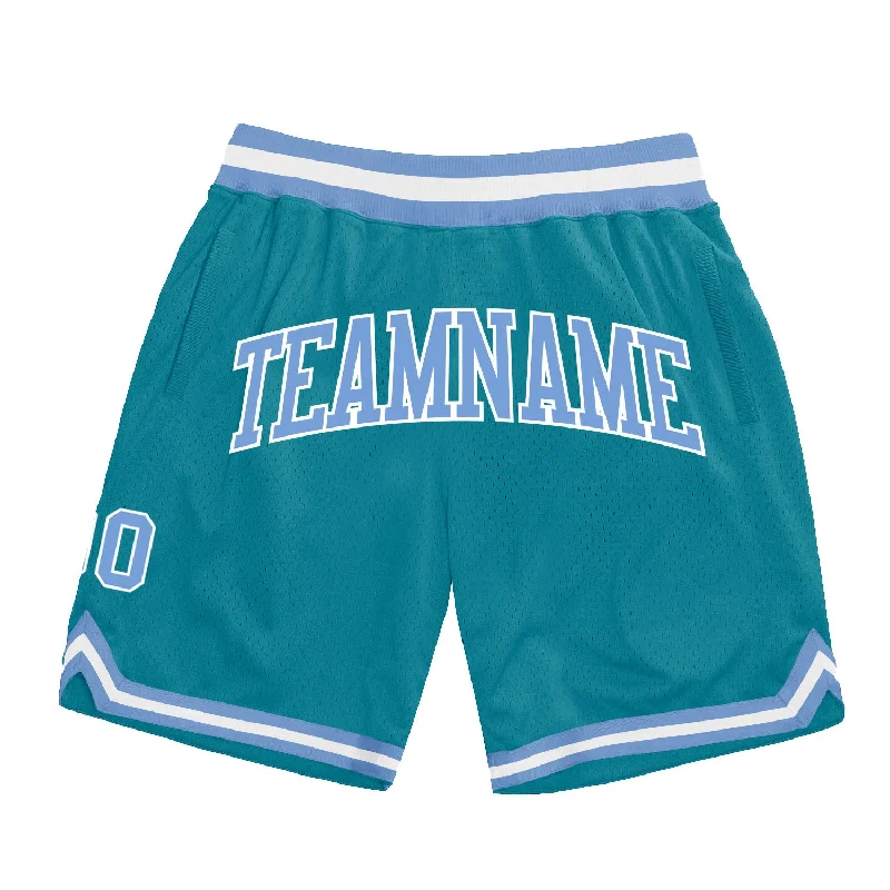 Teal Light Blue-White Authentic Throwback Basketball Shorts