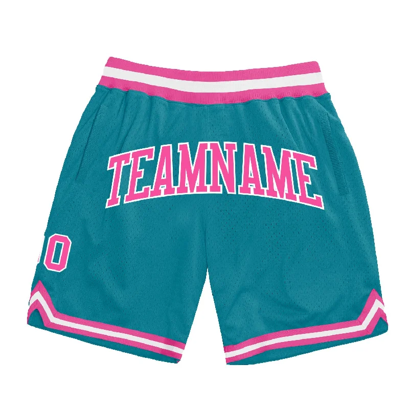 Teal Pink-White Authentic Throwback Basketball Shorts