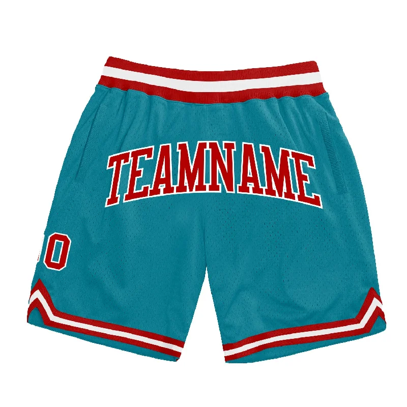 Teal Red-White Authentic Throwback Basketball Shorts