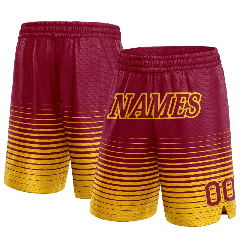 Maroon Yellow Pinstripe Fade Fashion Authentic Basketball Shorts