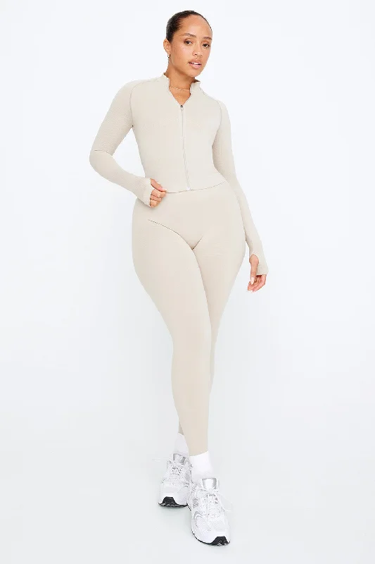 SCULPT SEAMLESS MOCK NECK ZIP THROUGH JACKET-  CHAI MARL