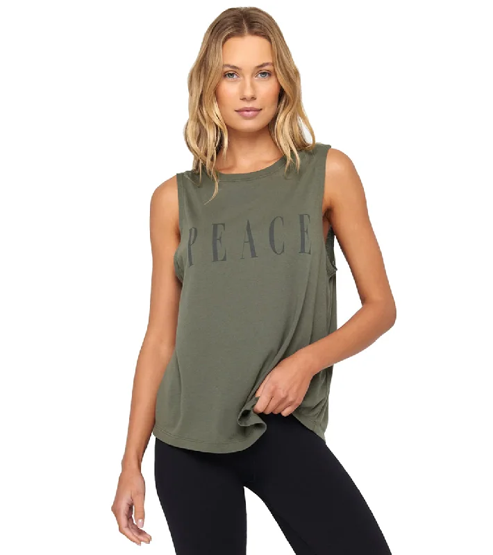 Spiritual Gangster Peace Jade Muscle Tank Olive Green