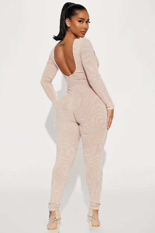 Audrina Mineral Wash Rib Jumpsuit - Sand