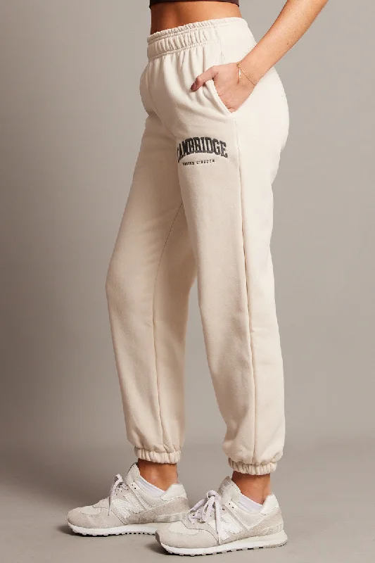 Beige Track Pants High Rise