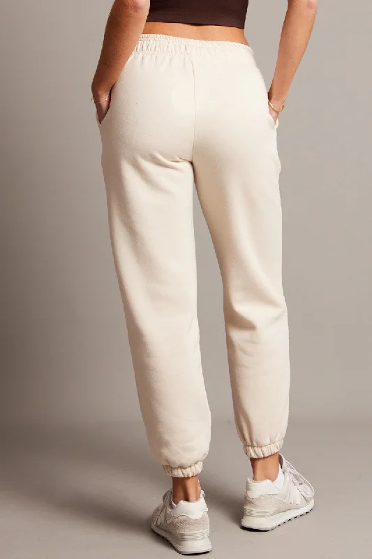 Beige Track Pants High Rise