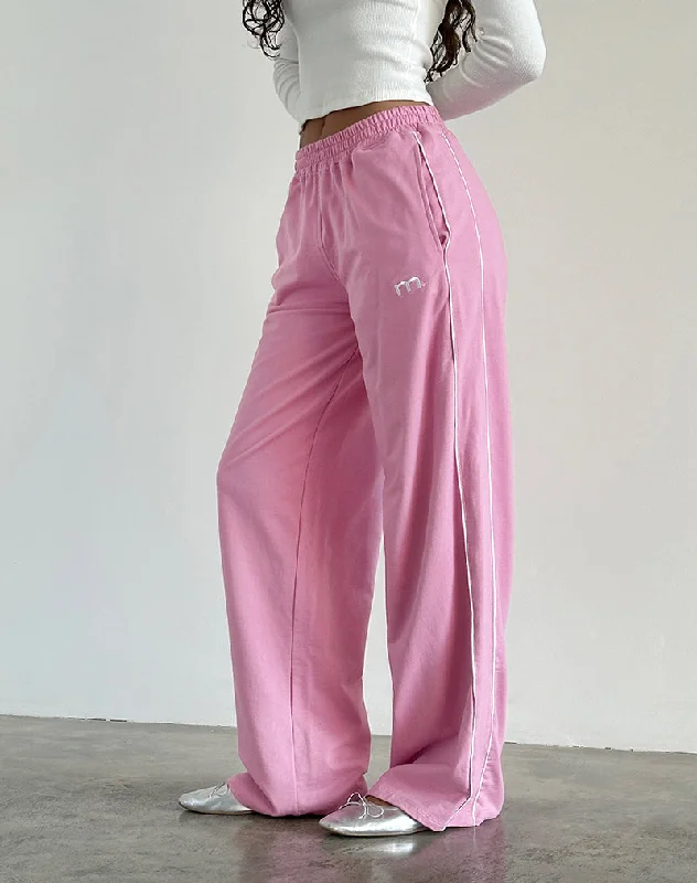 Benton Jogger in Flamingo Pink with White Binding and M Embroidery