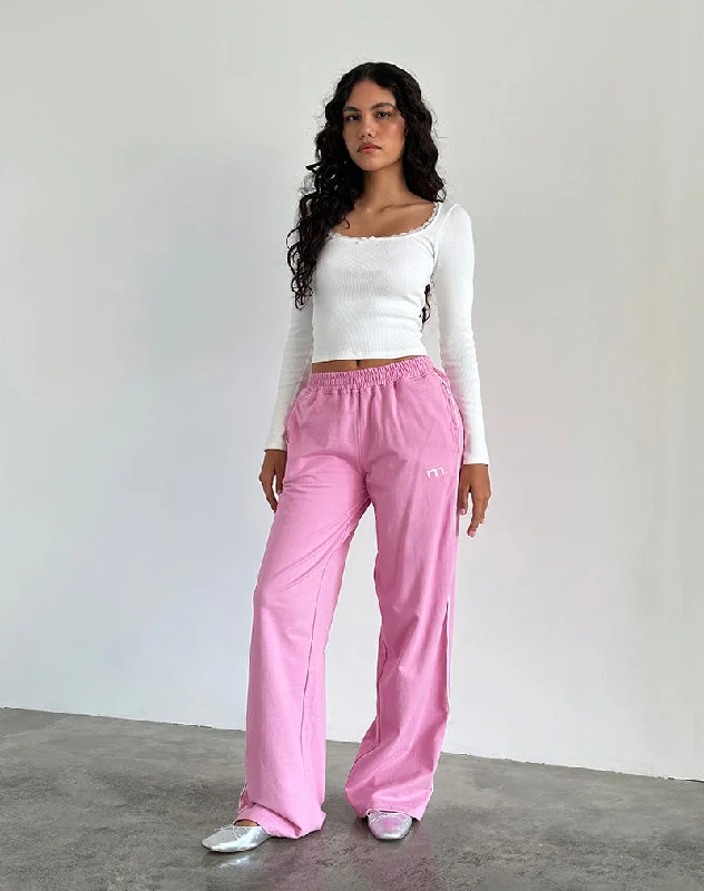 Benton Jogger in Flamingo Pink with White Binding and M Embroidery