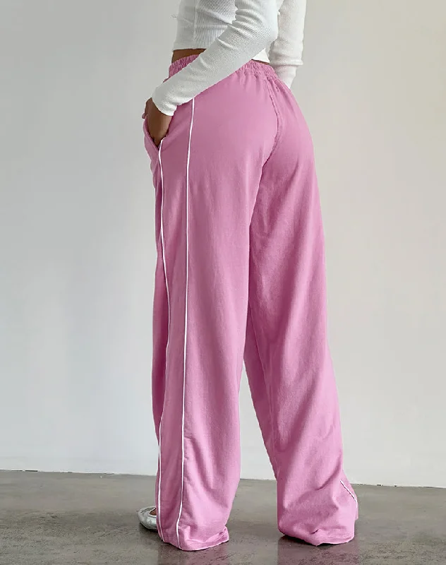 Benton Jogger in Flamingo Pink with White Binding and M Embroidery