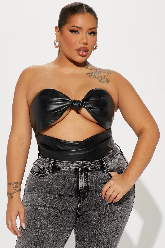 Bitter Sweet Faux Leather Bodysuit - Black