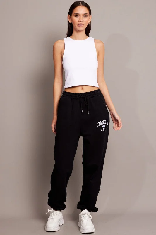 Black Track Pants High Rise