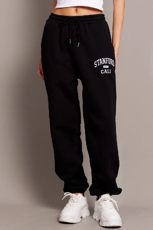 Black Track Pants High Rise