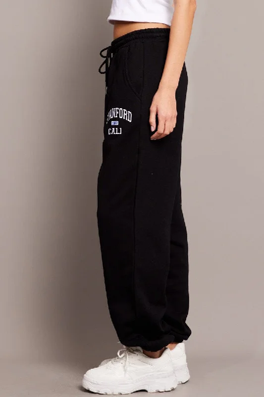 Black Track Pants High Rise