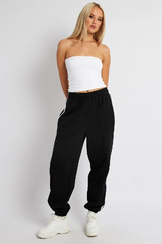 Black Track Pants Side Stripe Jogger