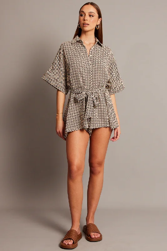 Brown Geo Oversized Playsuit