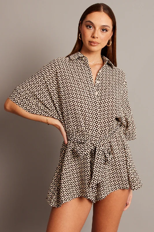 Brown Geo Oversized Playsuit