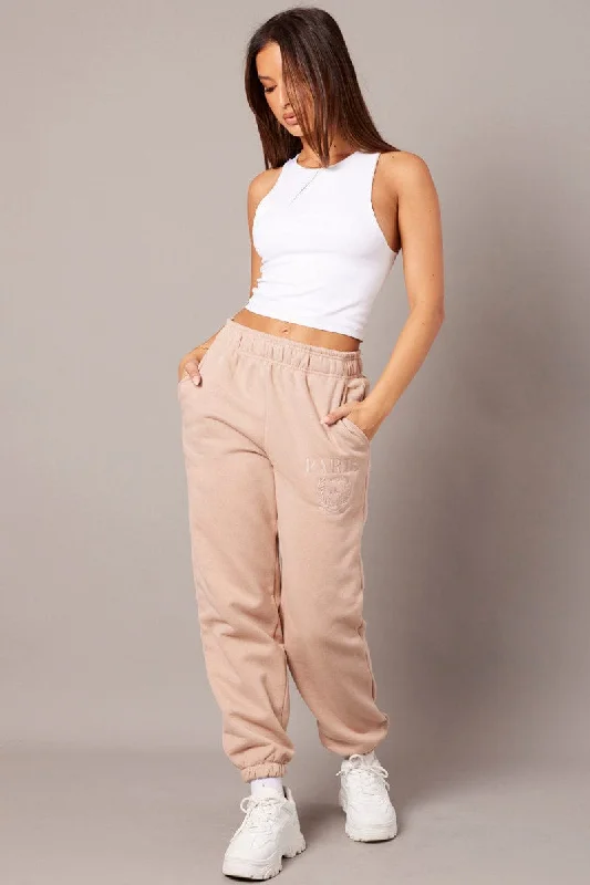 Brown Track Pants High Rise