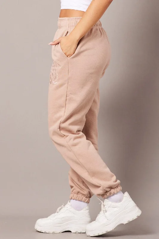 Brown Track Pants High Rise